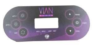 Vian Power TP600 Topside Control Panel Overlay Sticker - 3 Pumps + Aux Hot Tub at Castle Hot Tubs Pembrokeshire, Swansea and South Wales