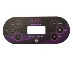 Vian Power TP600 Topside Control Panel Overlay Sticker - 3 Pumps + Aux Hot Tub at Castle Hot Tubs Pembrokeshire, Swansea and South Wales